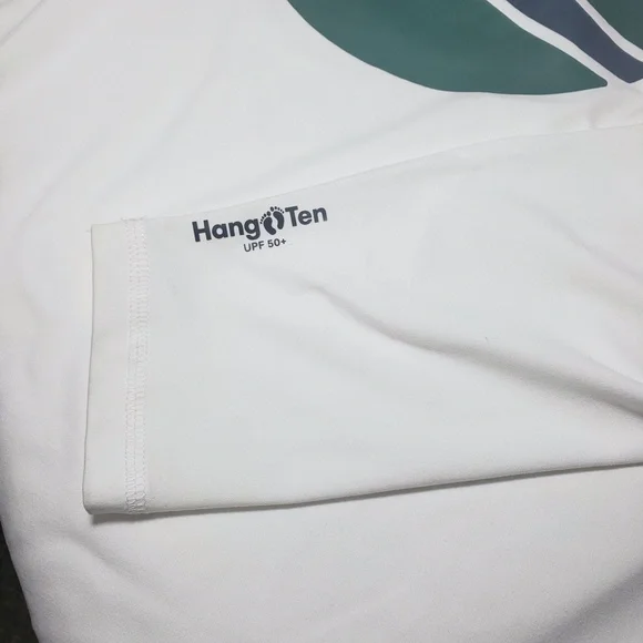 Men's Hang Ten White Crew Neck Long Sleeve UPF 50+ Quick Dry Graphic T-Shirt - Picture 7 of 9